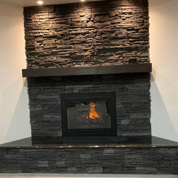 Stacked Stone Fireplace with Iron Ore Stacked Stone