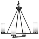 Toltec Lighting - Trinity 4 Light Chandelier Shown, Matte Black Finish, 2.5" White Marble Glass - Enhance your space with the Trinity 4-Light Chandelier. Installing this chandelier is a breeze - simply connect it to a 120 volt power supply. Set the perfect ambiance with dimmable lighting (dimmer not included). The chandelier is energy-efficient and LED compatible, providing convenience and energy savings. It's versatile and suitable for everyday use, compatible with candelabra base bulbs. Maintenance is a minimal with a damp cloth, as no chemicals are required. The chandelier's streamlined hardwired design adds a touch of elegance to any room. The durable glass shades ensure even light diffusion, creating a captivating atmosphere. Choose from multiple finish and color variations to find the perfect match for your decor.