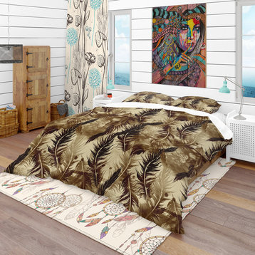 With Imprints of Flying Bird Feathers Southwestern Bedding, Queen