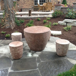 Concrete Java Drum Table with Matching Stools - Outdoor Footstools And Ottomans