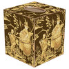 Brown and Gold Asian Toile Wastepaper Basket, With Wood Tissue Box Cover
