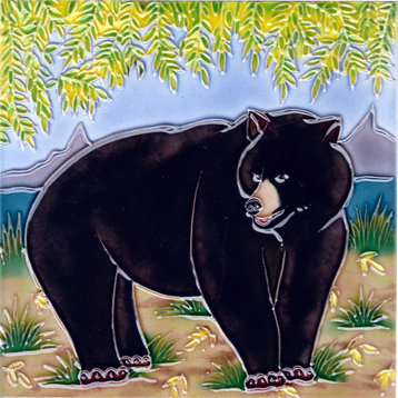 Black Bear With Tree Tile