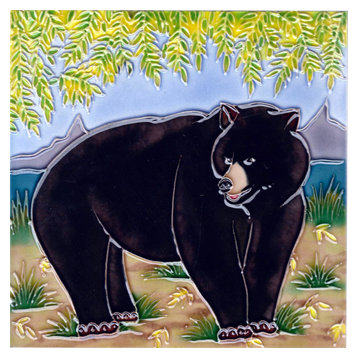 Black Bear With Tree Tile