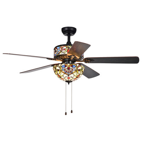 Ransoe 15" 6-Light Black Hand Pull Chain Ceiling Fan With Light Kit