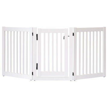 Highlander Series Solid Wood Pet Gate, 3-Panel Walk Through, White
