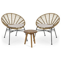 Mignon Outdoor 2 Seater Acacia Wood Chat Set, Light Brown/Beige/Natural Finish