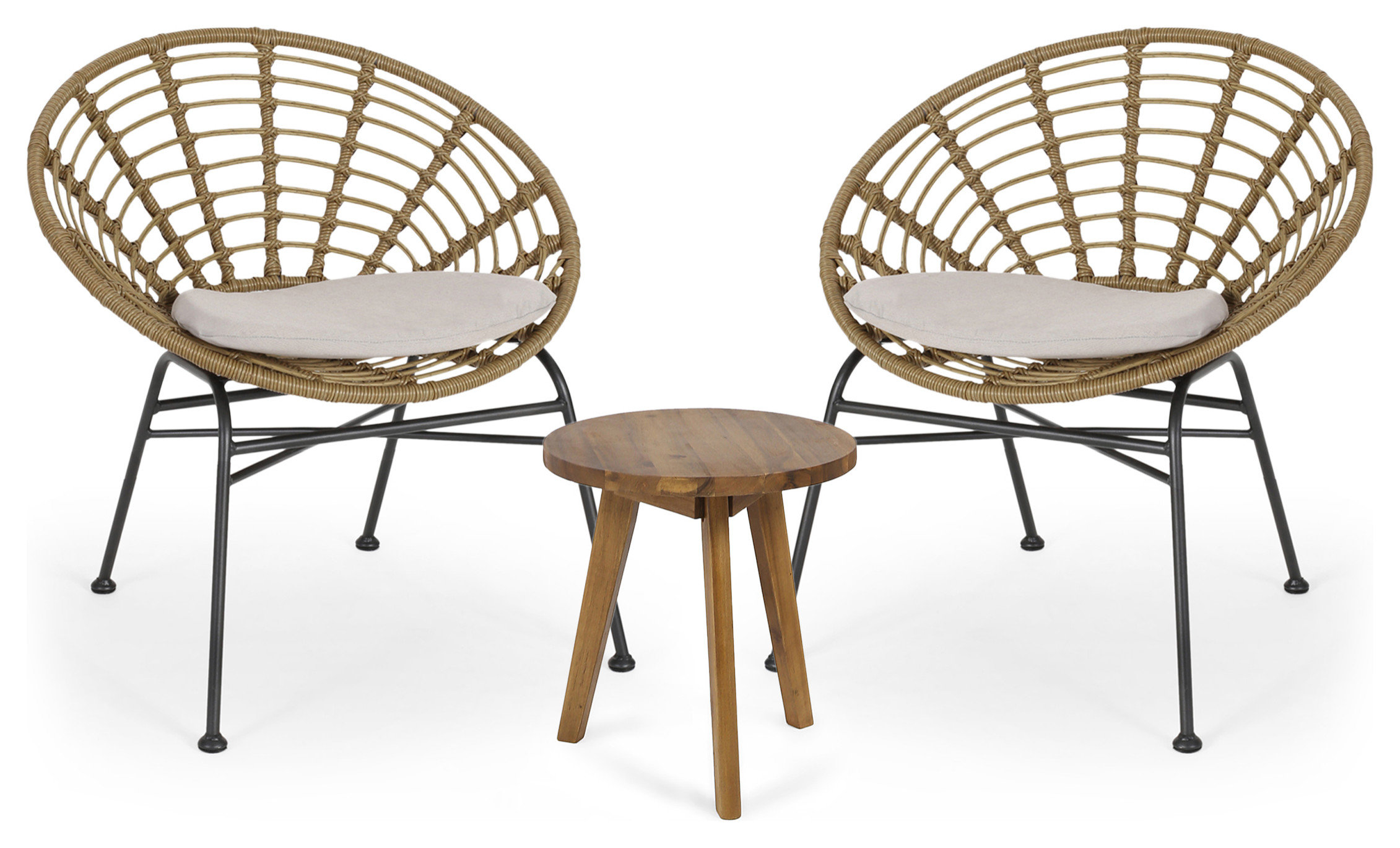 Mignon Outdoor 2 Seater Acacia Wood Chat Set, Light Brown/Beige/Natural Finish