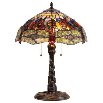 CHLOE Dragan Tiffany-style 2 Light Dragonfly Table Lamp 16" Shade