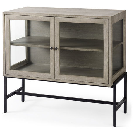 Arelius Light Brown Solid Wood with Black Metal Base Accent Cabinet