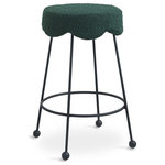 Meridian Furniture - Fleur Boucle Fabric Upholstered Counter Stool, Green - Give your dining area a unique touch with this Fleur green fabric counter stool. Its rich green boucle fabric seat is padded with foam, providing comfort while you're sitting, and its matte black metal legs ensures sturdiness and durability. A round footrest encircles its three metal legs, giving you a place to rest your feet while sitting at your breakfast counter or bar. A contemporary design ensures this counter stool matches your existing home decor.