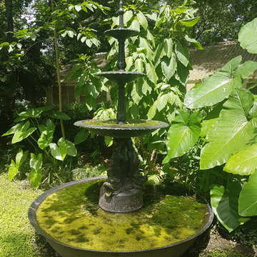 Three Tiered Fish Theme Water Fountain with Sunken Sugar Kettle Base