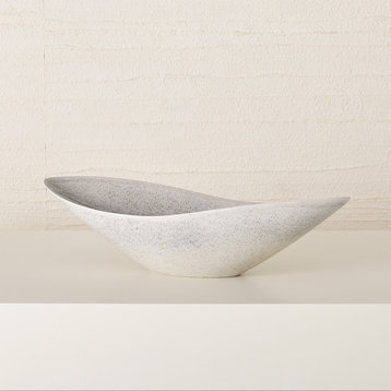 Luxe Elegant Modern Light Gray Swoop Bowl, Wide Curve Large Centerpiece Long