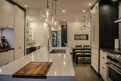 Great room - modern great room idea in Toronto with white walls