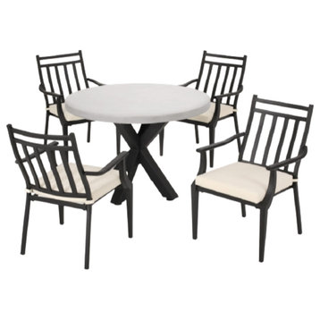 Monterey Outdoor 5 Piece Dining Set With Light Weight Concrete Table, Beige/Light Gray/Black
