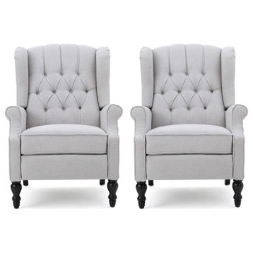 Xanthe Tufted Fabric Recliner, Set of 2, Light Gray and Dark Brown