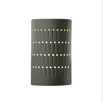 Ambiance Small Cactus Cylinder Outdoor Wall Sconce, Open, Pewter Green, E26
