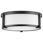 HInkley - Hinkley Lowell 13.25" Sm Flush Mount Ceiling Light, Black + Etched Opal - Lowell is a transitional design with clean lines and a subtle mid-century modern overtone. Robust cast L-bracket details combine with a twist lock system to maintain a sleek appearance that fits any decor.