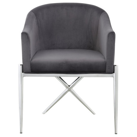 Xavier Velvet Dining Chair, Gray, Chrome Legs