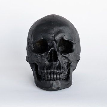 Faux Human Skull, Resin Home Decor, Table Top Skeleton Head, Black