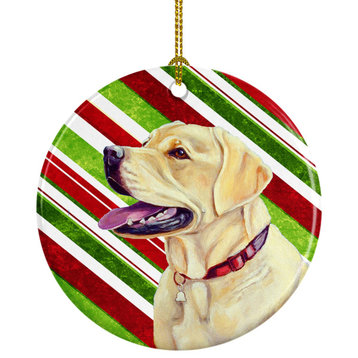 Lh9248-Co1 Labrador Candy Cane Holiday Christmas Ceramic Ornament