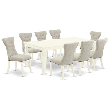 East West Furniture Logan 9-piece Wood Dining Room Set in Linen White