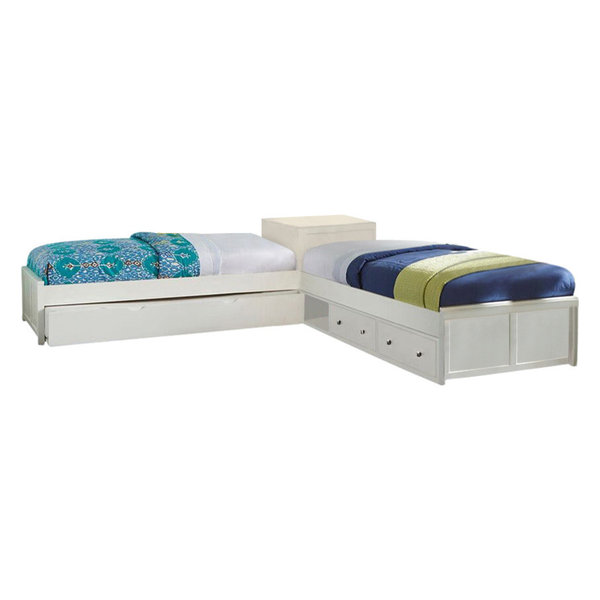 Rosebery Kids Twin L-Shaped Storage Bed with Trundle in White
