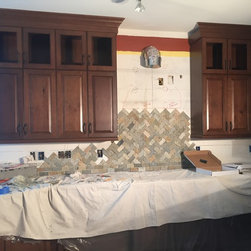 Colorful nature stone herringbone pattern backsplash - Products