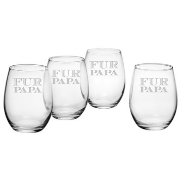 "Fur Papa" Stemless Wine Glasses, Set of 4