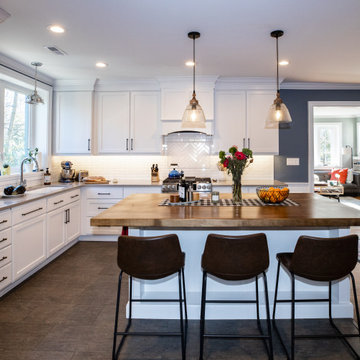 Warm White Kitchen Remodel | Wood Countertops and Open Shelving