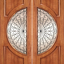 Circle Lite, Double Door, Mahogany, Scrollwork Ironwork Design - Front Doors