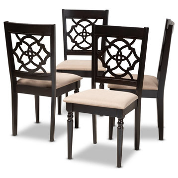 Set of 4 Dining Chair, Comfortable Cushioned Seat With Unique Cut Out Back, Sand
