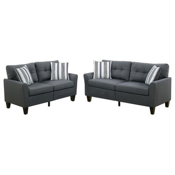 Benzara BM168686 Polyfiber 2 Piece Sofa Set In Charcoal Gray