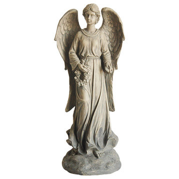 26" Angel With Floral Wreath Outdoor Garden Figure