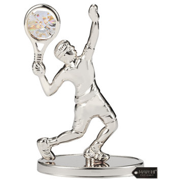 Matashi Silver Plated Tennis Player Figurine w Crystal Trophy Desk Accessories