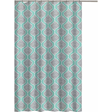 Turquoise Grey White Fabric Shower Curtain: Decorative Floral Damask