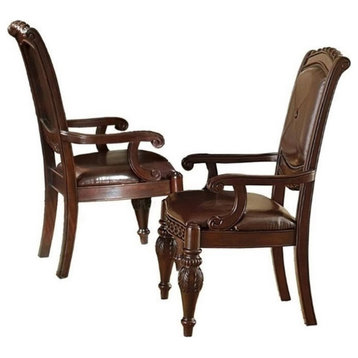 Bowery Hill 18'' Traditional Leather Dining Arm Chair in Cherry (Set of 2)