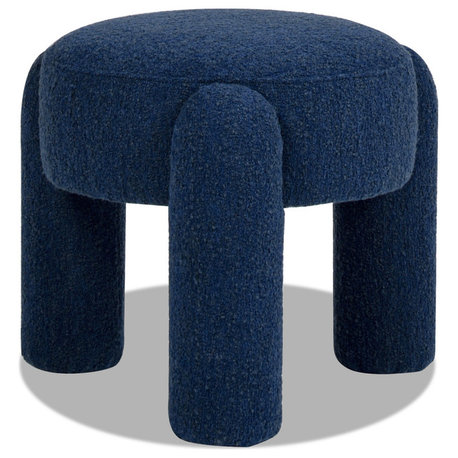 Hugo 20.5" Boucle Round Fully Upholstered Ottoman, Cerulean Blue