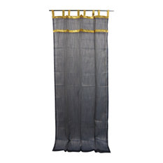 Mogul Interior - 2 Sheer Organza Curtains Drapes Black Golden Sari Border Window, 48x108" - Curtains