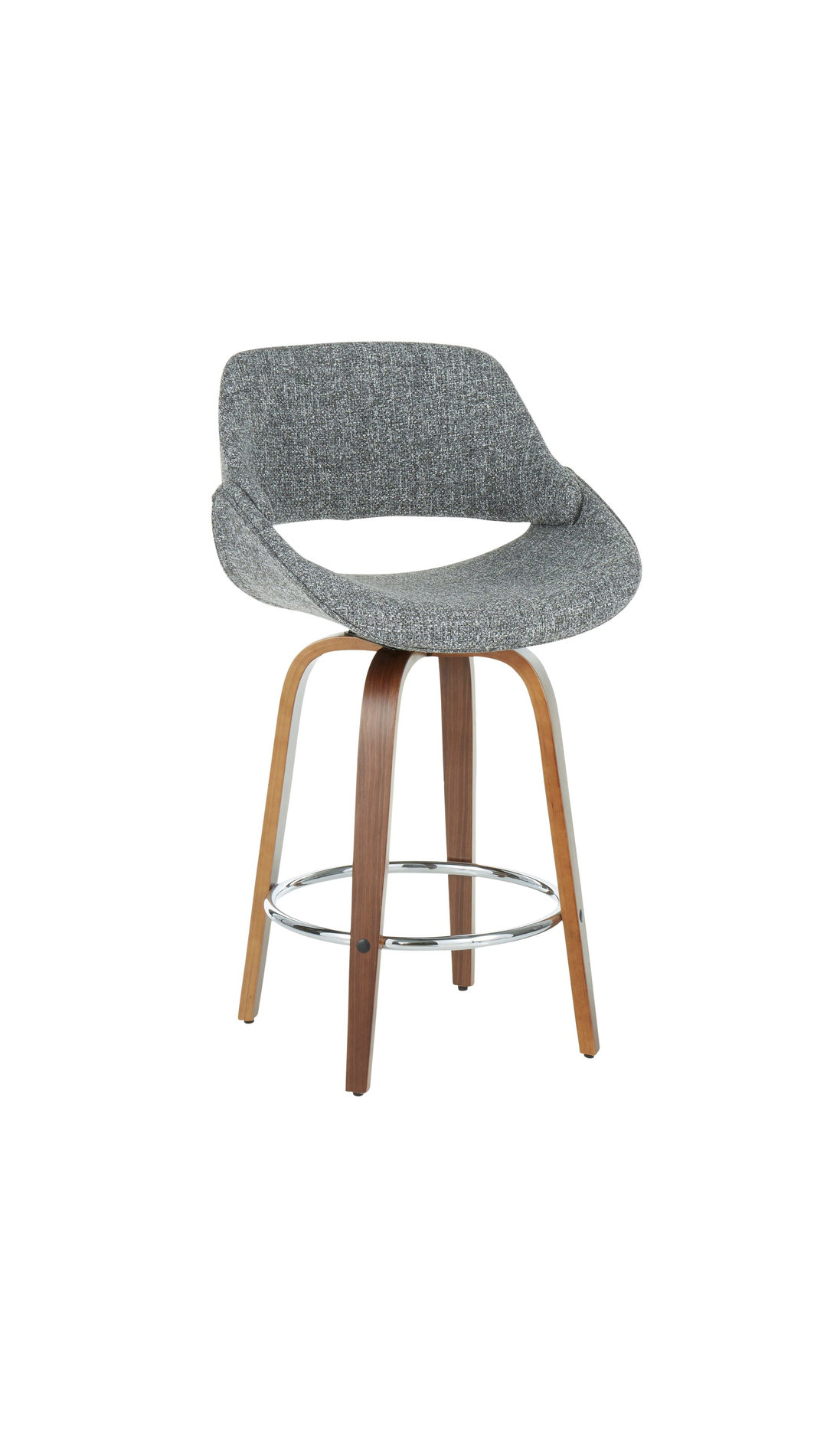 Fabrico Mid-Century Modern Counter Stool, Walnut and Gray Noise Fabric, Set of 2