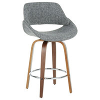 Fabrico Mid-Century Modern Counter Stool, Walnut and Gray Noise Fabric, Set of 2