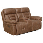 Steve Silver - Brock Power Recliner Console Loveseat - Get the most out of your reclining comfort with the Brock dual power reclining loveseat with center console. Luxuriously soft faux leather feels as soft as your favorite old bomber jacket and the horizontal channeled back makes you feel like you're in an upscale racing car.