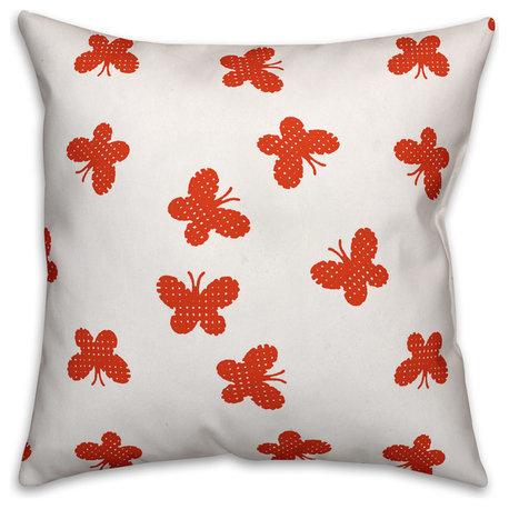 Butterfly Pattern, Red Outdoor Throw Pillow, 18"x18"