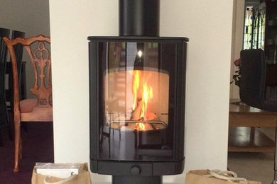 Wood burning stove in open plan-extension
