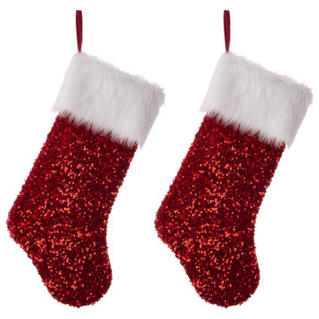 Set of 2 Red Sequin Christmas Stocking