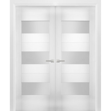 Solid French Double Doors Opaque Glass / Sete 6003 White Silk, 60" X 80" ( 2* 30x80)