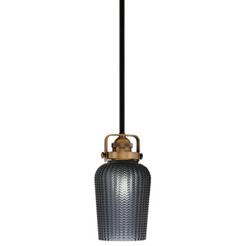 Easton 1 Light Mini Pendant Matte Black & Brass Finish With 5" Smoke Textured