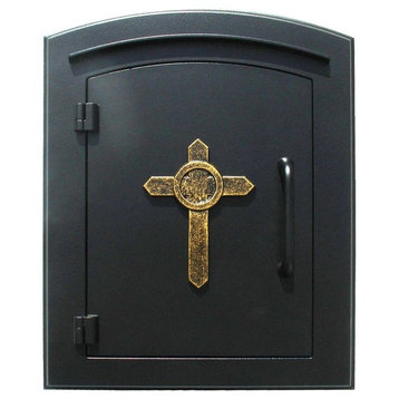 Manchester Non-Locking Column Mount Mailbox With "Decorative Cross Logo", Black