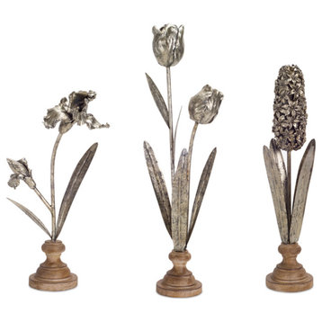 Floral Decor, 3-Piece Set, Silver