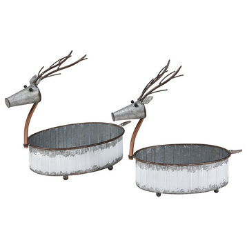 Pomeroy Traditional Winterbrigde Set Of 2 Reindeer Pots In White Finish 201080