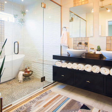 Bling'd Out Boho Bathroom with Sideview Glass Tile